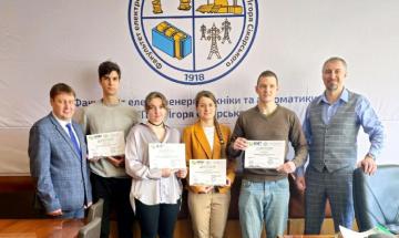 Dean of the FEA V. Budko, Yu. Vynnychuk, D. Venedyktova, Ye. Nagalevska, O. Kravchenko, Director of IKNET LLC Yu. Podoliak