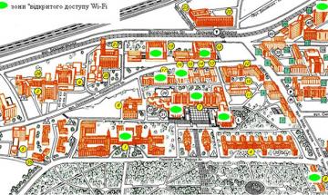 Кампус КПІ. Зони покриття «відкритої» безпроводової мережі на території університету