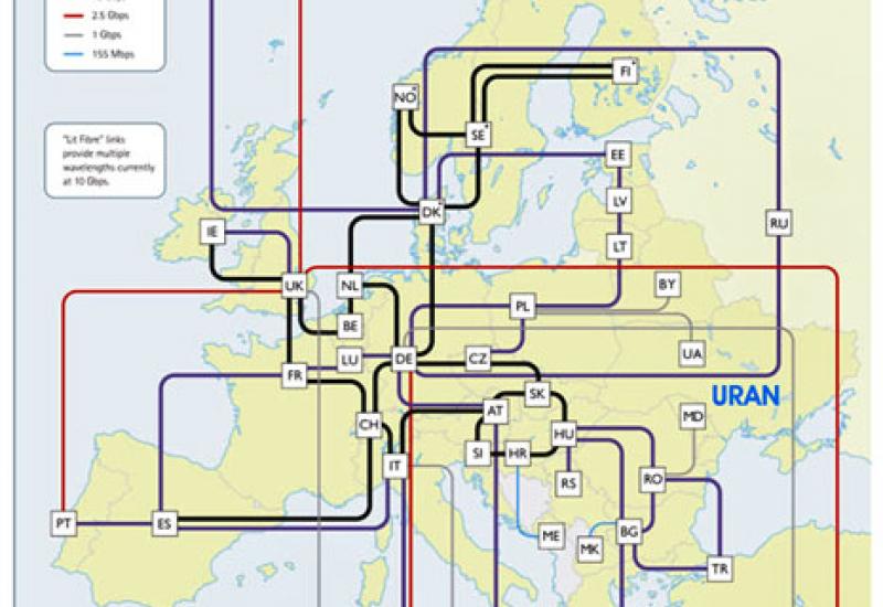 Image. Топологія європейської науково-освітньої мережі GEANT з підключеною до неї мережею URAN