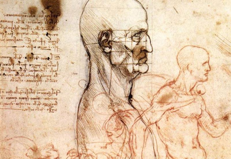 Leonardo da vinci, Profile of a man and study of two riders