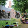 In the courtyard of the library of Plung