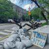 Remains of barriers on the street of Academician Yangel